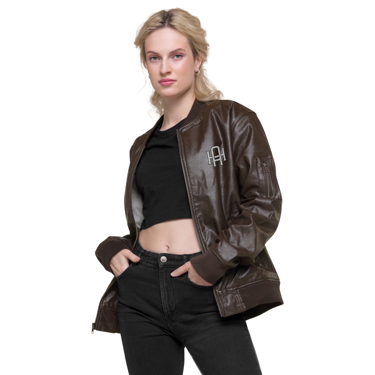 Thin Line Leather Bomber Jacket